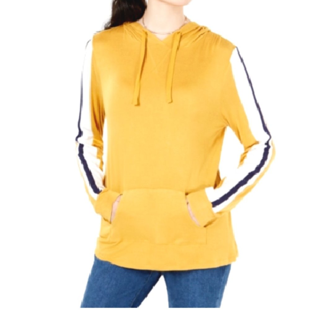 Hippie Rose Juniors' Gold Sporty-Striped Hoodie